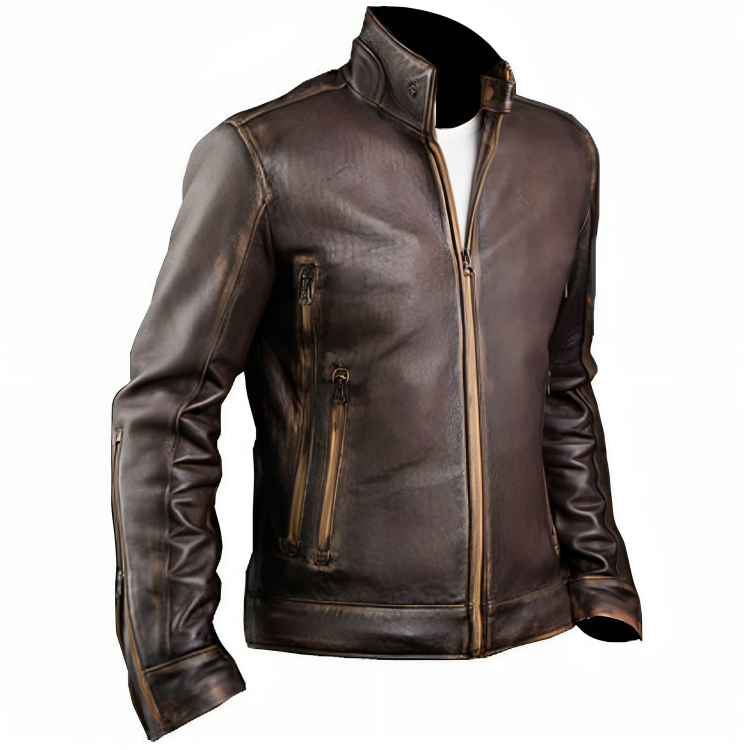 Distressed Motorcycle Leather Jacket