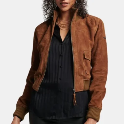 Brown Suede Classic Women Bomber Jacket